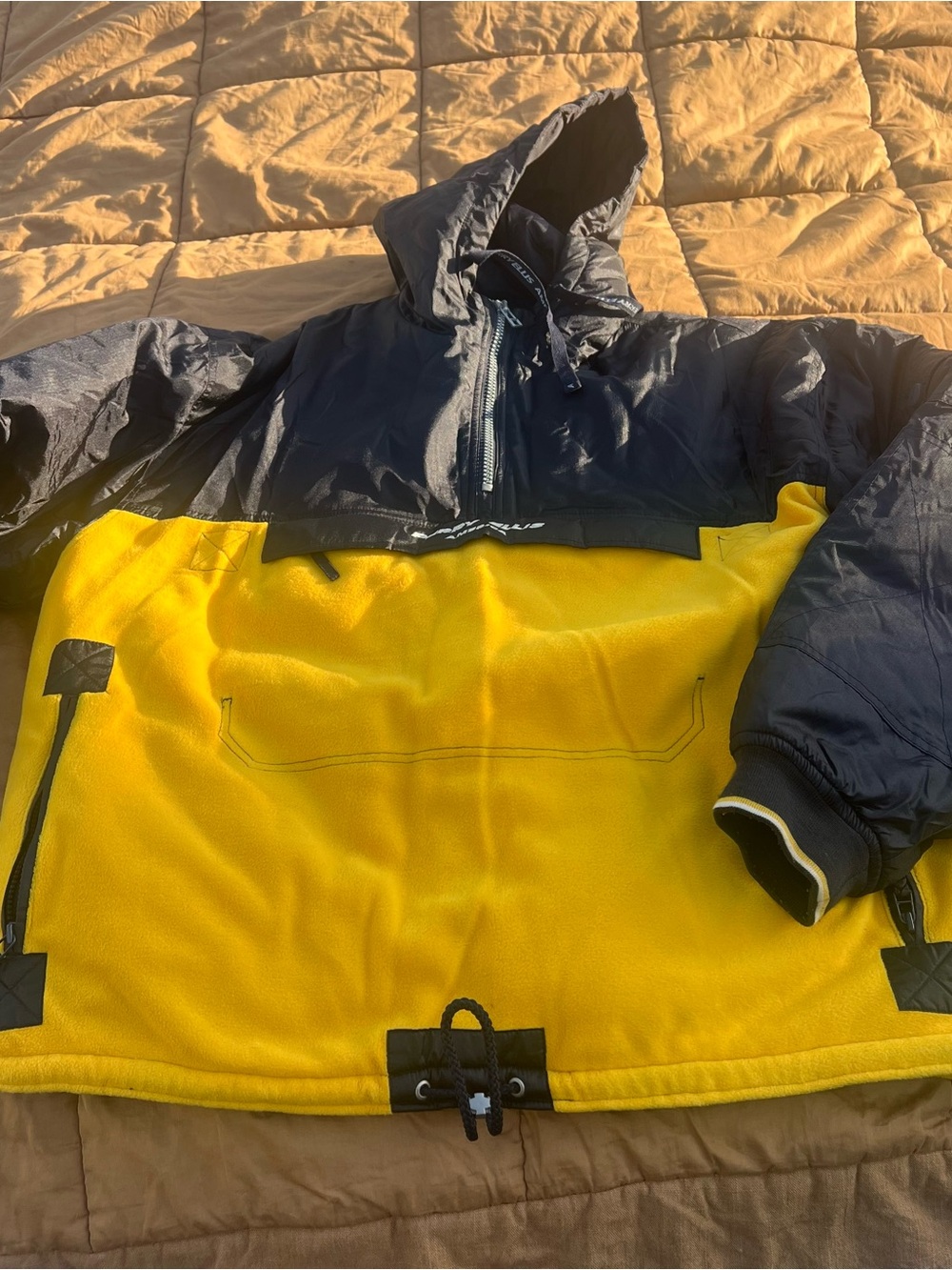 Perry Ellis America Navy/Yellow Performance Anorak Pullover Fleece & Nylon Coat